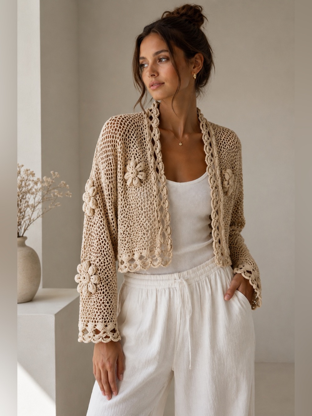 Vintage Laundry By Shelli Segal Crochet Cropped Cardigan Jacket Medium